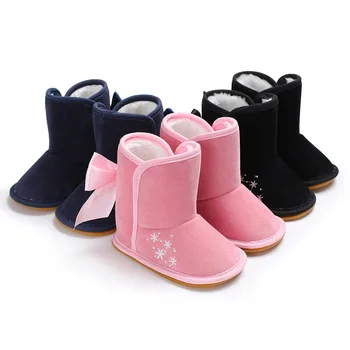 

New style baby boot solid flock with fur inside winter first walker keep warm moccasins Newborn baby girl shoes Non-slip