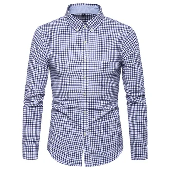 

2019 New Simple Joker Casual Fashion Personality Plaid Square Collar Spring And Autumn Men's Long-sleeve Shirt