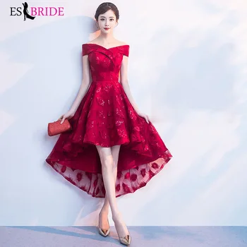 

Sexy Red Evening Dress Short Boat-neck Short Sleeve Lace Flower Appliques Backless Prom Party Gowns New Robe De Soiree ES1869