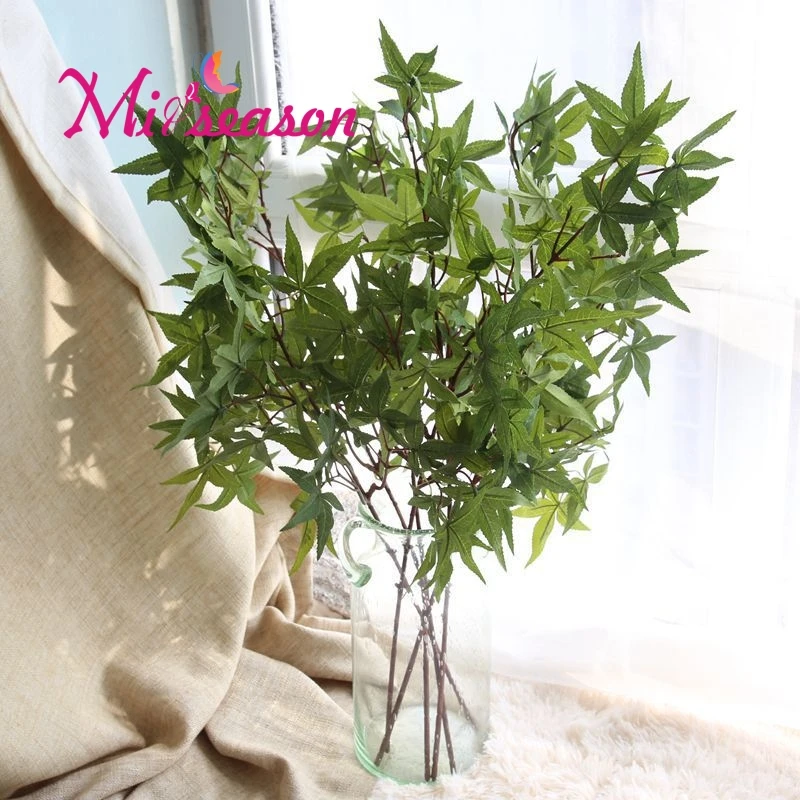 

75cm Long 3 Forks Artificial Silk Maple Leaves For Home Wedding Party Decoration Fake Green Maple Tree Decorative Branches