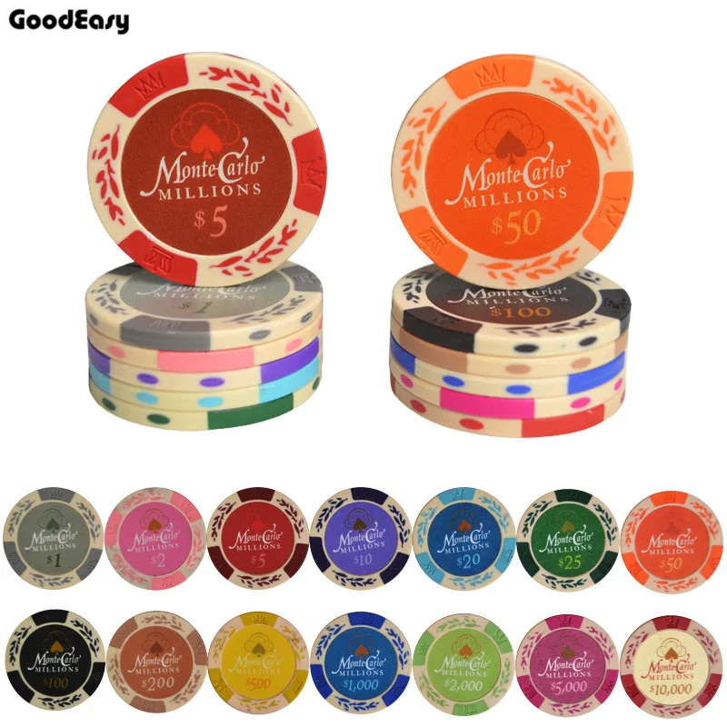 

25Pcs/lot Monte Carlo Wheat Dollar Poker Chip Casino Coins Texas Poker Chips Sets Black Jack Pokerstars Board Game Poker Club