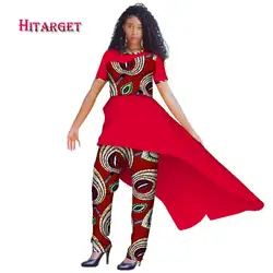 2018 Африканский женский 2 шт. летний комплект Дашики хлопок Принт воск футболка и брюки комплект африканские женские костюмы одежда WY2915