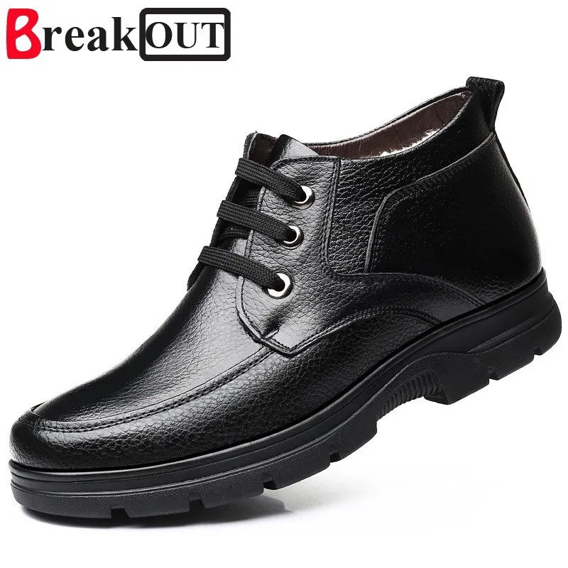 

Break Out Men Boots Winter Snow Boots Leather Lace Up Warm with Fur Quality Large Size Men Shoes