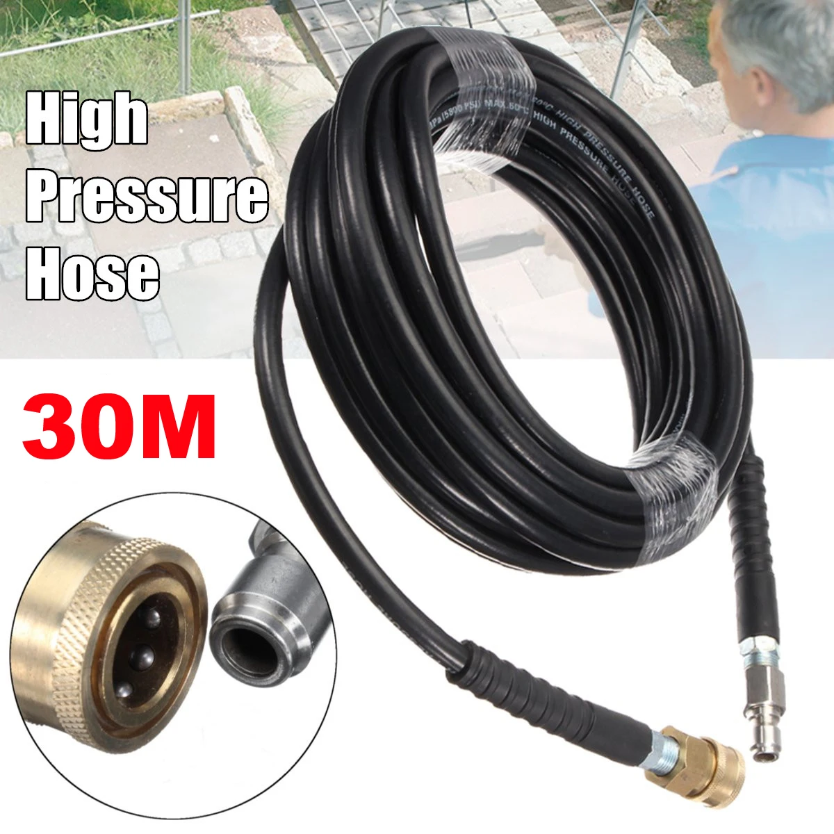 

30M High Pressure Hose 5800PSI 40MPa 3/8 Quick Connect for Washing Spray-gun Water Cleaning Washer Connecting