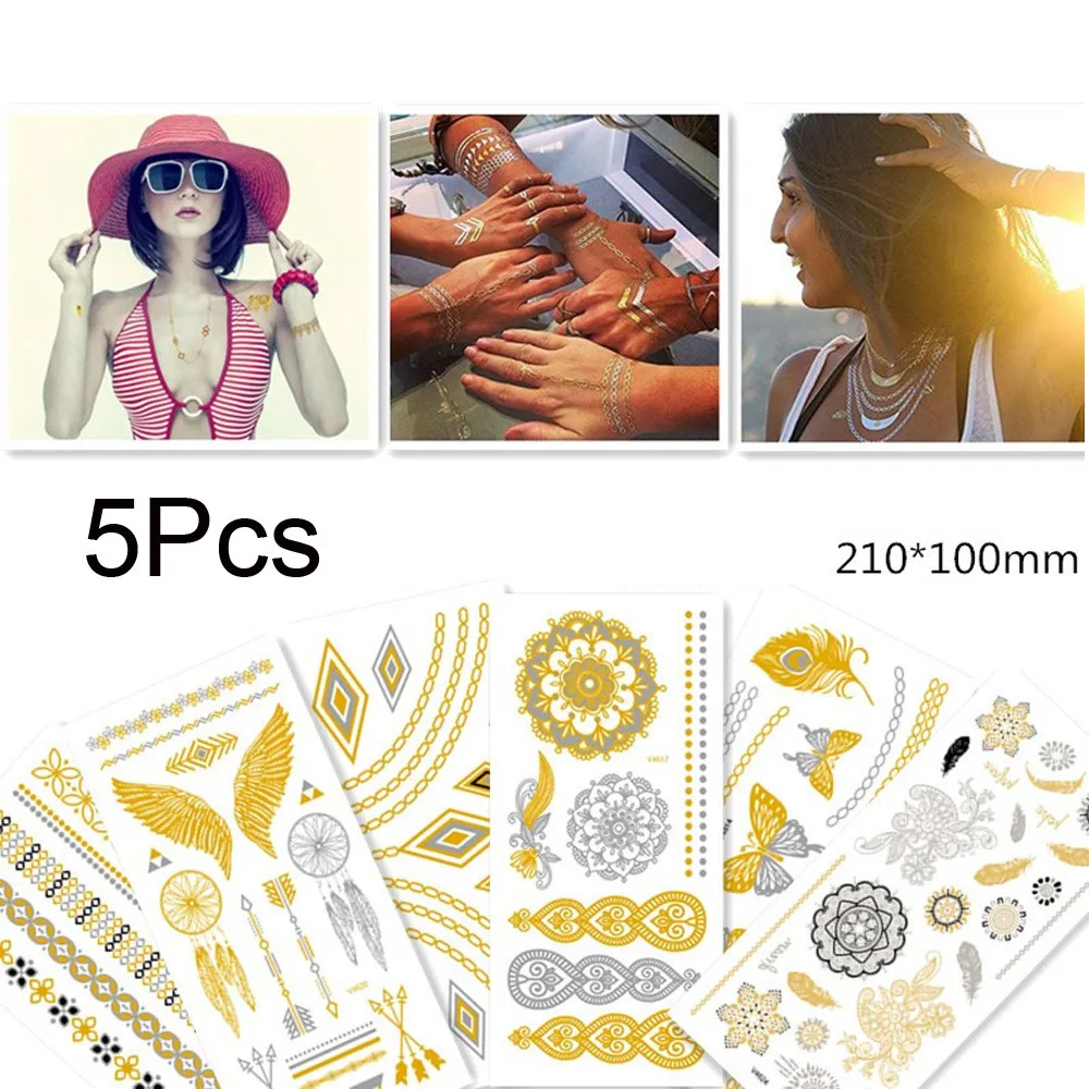 

Bohemian Women Men Art Gold Hot Stamping Tattoos Body Art Fake Dreamcatcher Tattoo Stickers Waterproof Temporary Tattoos Sticker