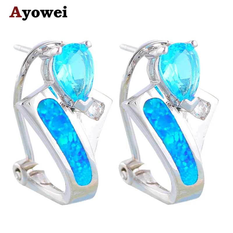 

Best gifts Gorgeous Blue Zircon Blue Fire Opal Fashion stamp Silver Clip Earrings Fashion Jewelry OE252A