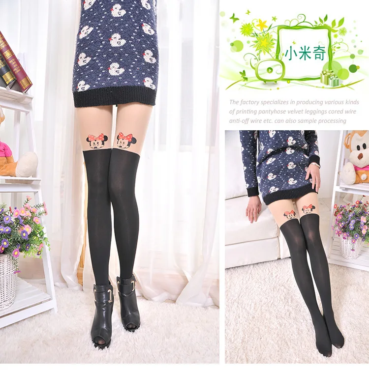 Японское аниме Лолита девушки сшивание мультфильм бедра печати шелковые чулки выше колена kawaii милые косплей носки для костюмов
