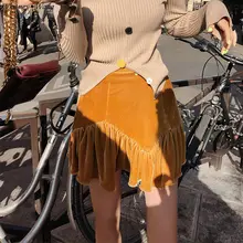 WHITNEY WANG модная уличная винтажная стильная с оборкой, с высокой посадкой бархатная юбка русалки Женская стильная юбка макси