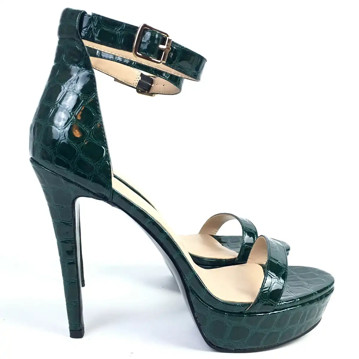 dark green heeled shoes