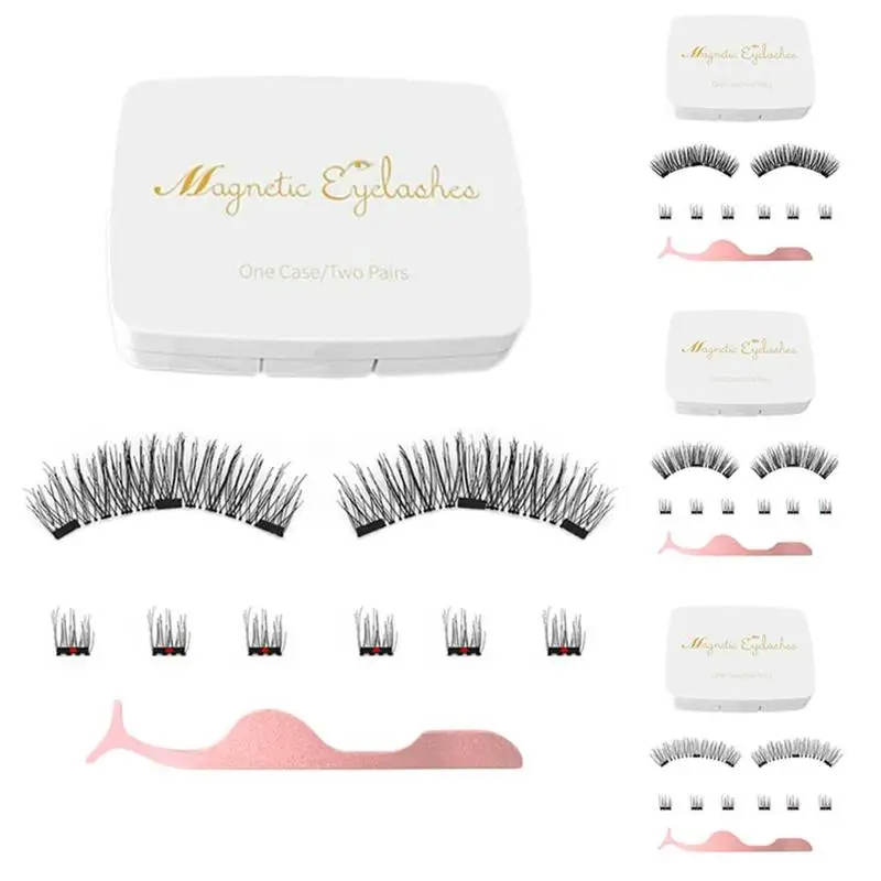 

1 Set 3d Magnetic Eyelashes Mink Lash Full Strip Lashes False Eyelash With Tweezers Double Magnet Fake Lash Magnetic Eyelashes