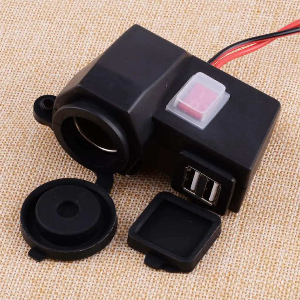 

CITALL New Waterproof 12V Motorcycle GPS Phone Cigarette Lighter Dual USB Power Socket Charger Handlebars diameter 27-30mm