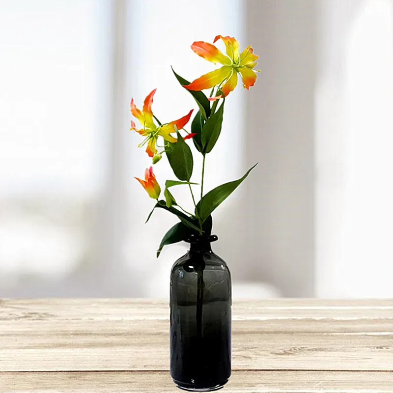 Классический Искусственный цветок лилии на одной ветке, 5 головок, домашний ресторан, свадебная фотография, букет лилии, украшения