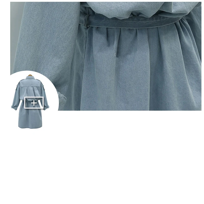 Summer Plus Size Denim Dress For Women Long Sleeves Denim Dresses Turn-Down Collar Slim Buttons Up Blue Jeans Dresses For Women