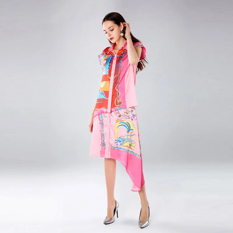 2019 Spring Summer New Amazing Light Cooked Temperament Cartoon Positioning Printing Doll Collar Irregular Shirt Long Skirt Suit 2019 Spring Summer New Amazing Light Cooked Temperament Cartoon Positioning Printing Doll Collar Irregular Shirt Long Skirt Suit