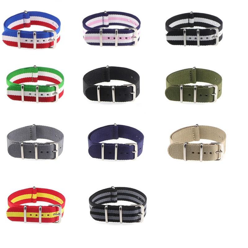 

1PCS Wholesale 18 20mm NATO Army Sports brand Nylon fabric belt accessories belt buckle bands 007, James bond. black watch strap