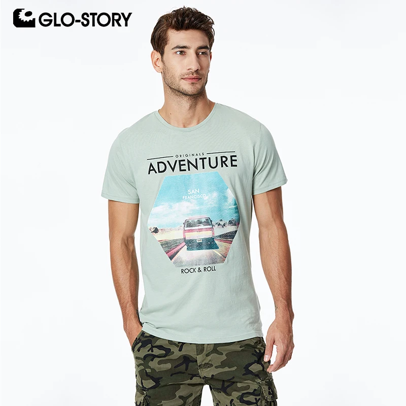

GLO-STORY Men's 2019 Basic O-neck Rock Fashion Print Tee Shirts Men Casual Streetwear Summer Short Sleeve T Shirt Tops MPO-8636