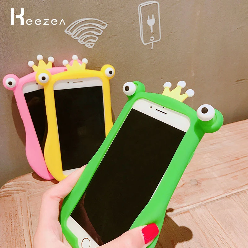 

Cute Silicone Frog Big Eyes Case for iPhone 8 7 Plus X 6 6 Plus Crown Back Cover with Lanyard for iPhone X 8 7 6 Plus Soft Case