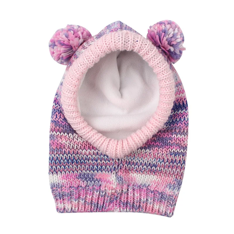 Warm Winter Baby Beanie Hat Cat Ears Knitting Children Hat For Girls Ear Fact Warm Baby Hat With Pompom Girls Clothing 1-5Years (16)