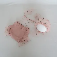 Одежда для новорожденных детей кружевной в горошек с рюшами, чепчик и комбинезон, полный комплект, реквизит для фотосессии, детская мягкая жемчужная шапка, реквизит для фотосессии