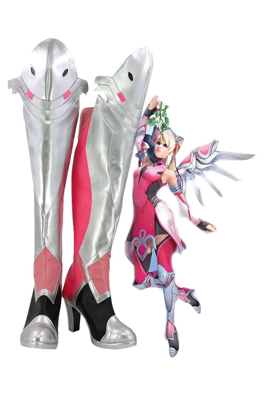 

OW Mercy Angela Ziegler Cosplay Shoes Pink Mercy Skin Cosplay Boots Customize European Size
