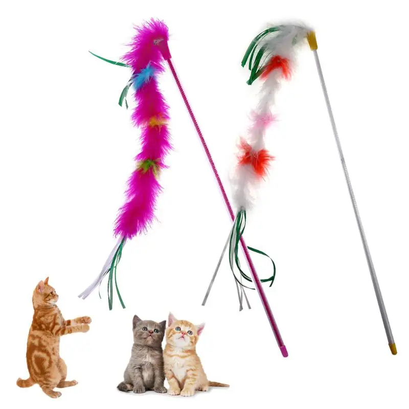 Colorful Feather Cat Teaser Toy Dangle Rods Playing Pet Toys for Cats Kitten Interactive Playing