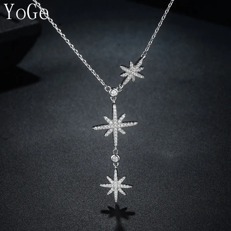 

YoGe statement Jewellery, P1212 Luxury AAA cubic zirconin 3 stars shaped pendant women's necklace,copper base