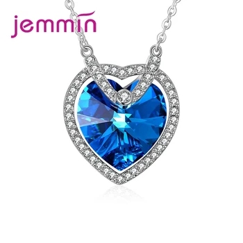 

Luxury Charming Heart Shape Blue CZ Pendant 925 Sterling Silver Necelace Gorgeous Women Wedding Jewelry Romintic Gift