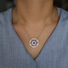 Хит, великолепное богемное красочное CZ ювелирное изделие, модное, золотое, для девушек, женщин, круглая подвеска, длинное ожерелье, Кристальные подарки