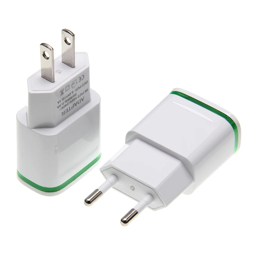 Светодиодный usb-кабель с 2 портами, штепсельная Вилка для США, ЕС, 5 В, 2 А, настенный адаптер для мобильного телефона, для iPhone XS, samsung, зарядное устройство, 100 шт./партия