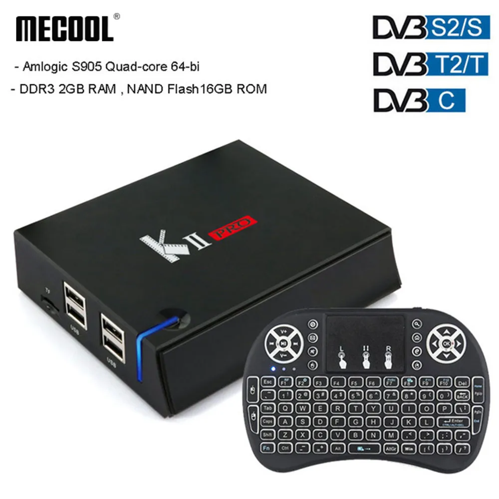

MECOOL KII PRO DVB-S2 DVB-T2 Android TV Box 4K S905d Quad Core 2GB 16GB Android 7.1 Smart TV Box 2.4G/5G WiFi Media player