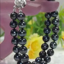 > тонкий 2 нити 9-10 мм Южное море браслет из черных жемчужин 7,5-8 дюймов