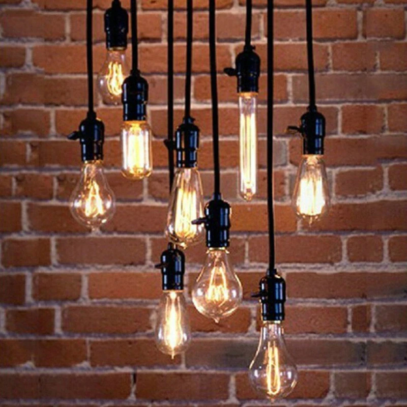 1pcs Black Ceiling Pendant Lamp Light Base Socket E27 Screw Bulb Holders with Wire