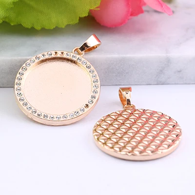 onwear 5pcs 20mm dia round rhinestone cabochon trays diy blank pendant base settings for jewelry necklace making - Цвет: type 02