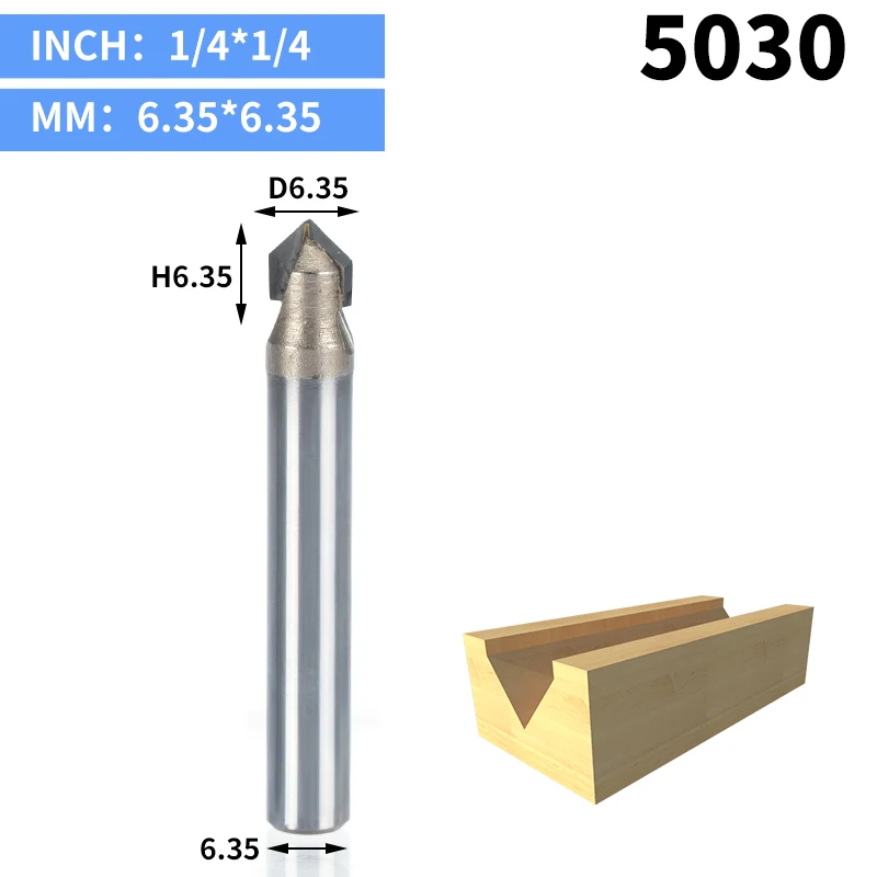 HUHAO 1 шт. 1/" 1/4" хвостовик V тип долбежный резак профессиональные фрезы для дерева 90 градусов Вольфрам деревообрабатывающий резной инструмент - Длина режущей кромки: 5030