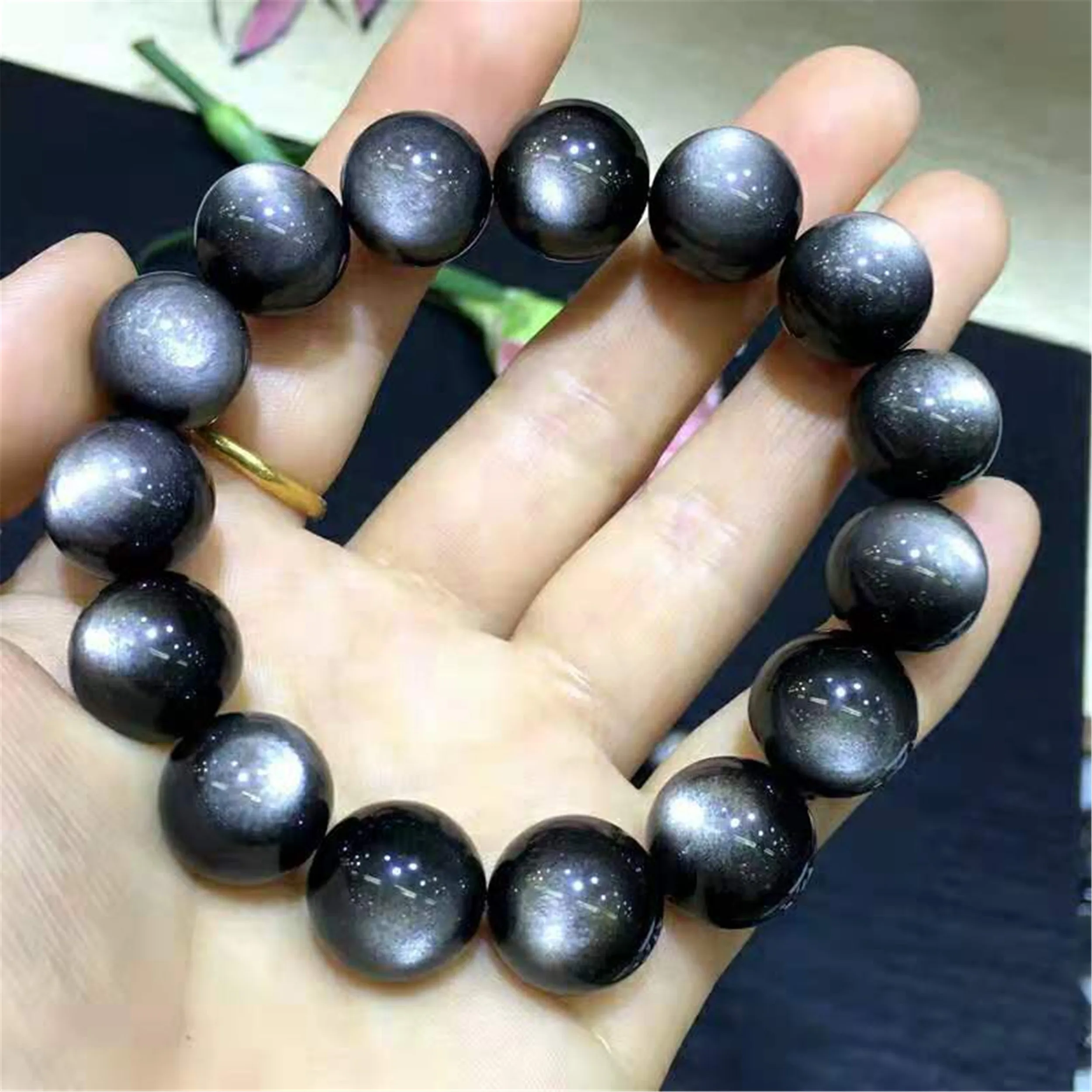 

Genuine Natural Silver Gray Obsidian Gemstone Bracelets For Women Men Stretch Crystal Round Bead Bracelet 8mm 10mm 12mm 14mm