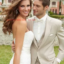 Изготовленные На Заказ высококачественные для жениха смокинги Модные мужские s свадебные вечерние мужские костюмы под заказ бежевые смокинги(куртка+ брюки+ жилет+ галстук