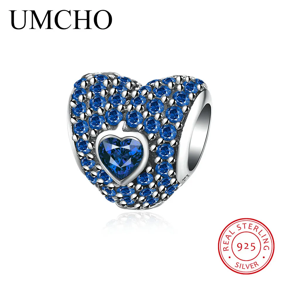 UMCHO S925 подвесные бусины очаровательные синие Любовь ювелирные изделия браслет