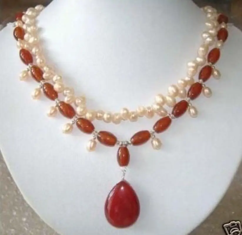 

Free Shipping ***Hot sale >>>Vogue red Rubye and pink pearl Jewellery necklace