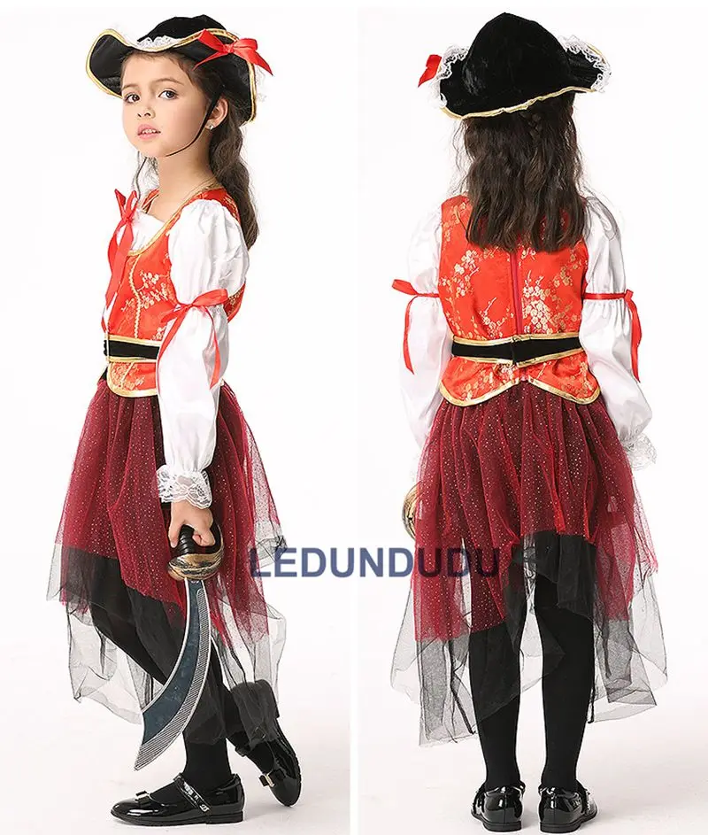 Hot Kids Halloween Carnival Cosplay Pirate Costume Girls Fancy Party Outfits Children Princess Dress  (20)