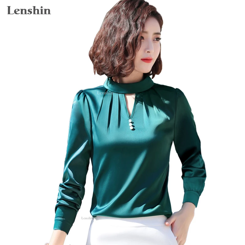 

Lenshin New fashion elegant V neck shirt women temperament chiffon long sleeve blouse office ladies formal Loose plus size tops