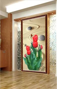 

Custom photo 3d wallpaper Non-woven mural picture wall sticker 3 d Sand table tulip butterfly painting Living room decoration