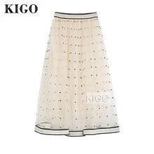 KIGO, Женская сетчатая юбка в горошек, высокая талия, плиссированная юбка, миди, эластичная талия, повседневная фатиновая юбка, сексуальная Jupe Femme KB1764H