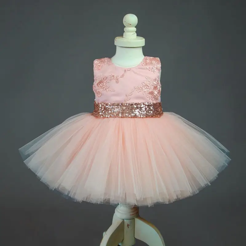 Фирменная Новинка для новорожденных, младенцев, детей ясельного возраста, для маленьких детей, для новорожденных девочек с блестками платье с бантом вечерние рождественское платье с низким вырезом на спине Летнее платье принцессы - Цвет: Розовый