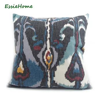 

ESSIE HOME Factory Direct Sell High-End Digital Print Light Blue Ikat Pattern Pillow Case Cushion Cover For Sofa Vintage Look Ho
