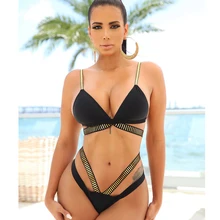 2019 Sexy Black Bandage Bikini Set Hollow Out Mirco Swimwear Triangle Swimsuit biquini maillot de bain Tanga thong bikini Summer black hollow bikini set swimwear
