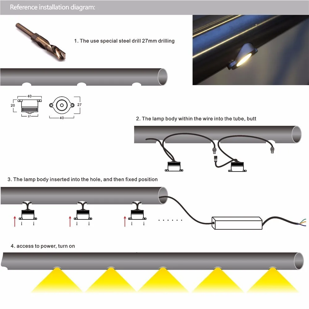 1 Вт светодиодное железнодорожное освещение IP67 LED Встраиваемые LED 120D Водонепроницаемый перильная труба свет пейзаж Lanmp 4 предмета в комплекте