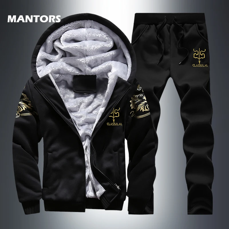 

Winter Mens Sets Casual Tracksuit Brand Men Hoodie Suit Velvet Jacket+Pants Zipper Sweatshirt 2 Piece Set Fashion Hoody Coats