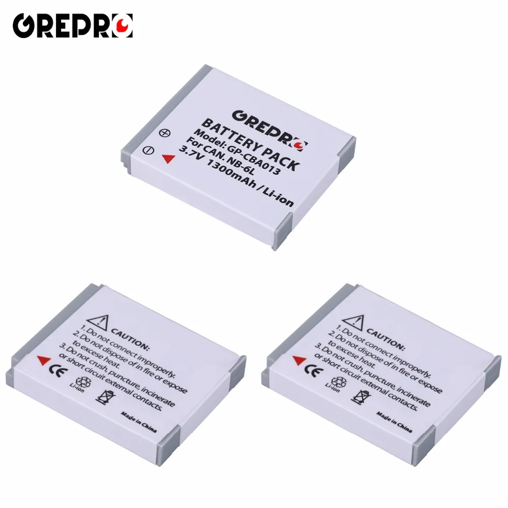 

GREPRO 3pcs NB-6L NB 6L 6LH NB-6LH 1300mAh Rechargeable Battery for Camera CANON PowerShot SX240 SX260 HS IXY110 SD980 Bateria