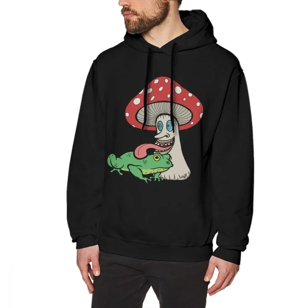 

Psychedelic Hoodie Mushroom Licking Toad Hoodies Oversize Black Pullover Hoodie Loose Cotton Long Length Autumn Men Hoodies