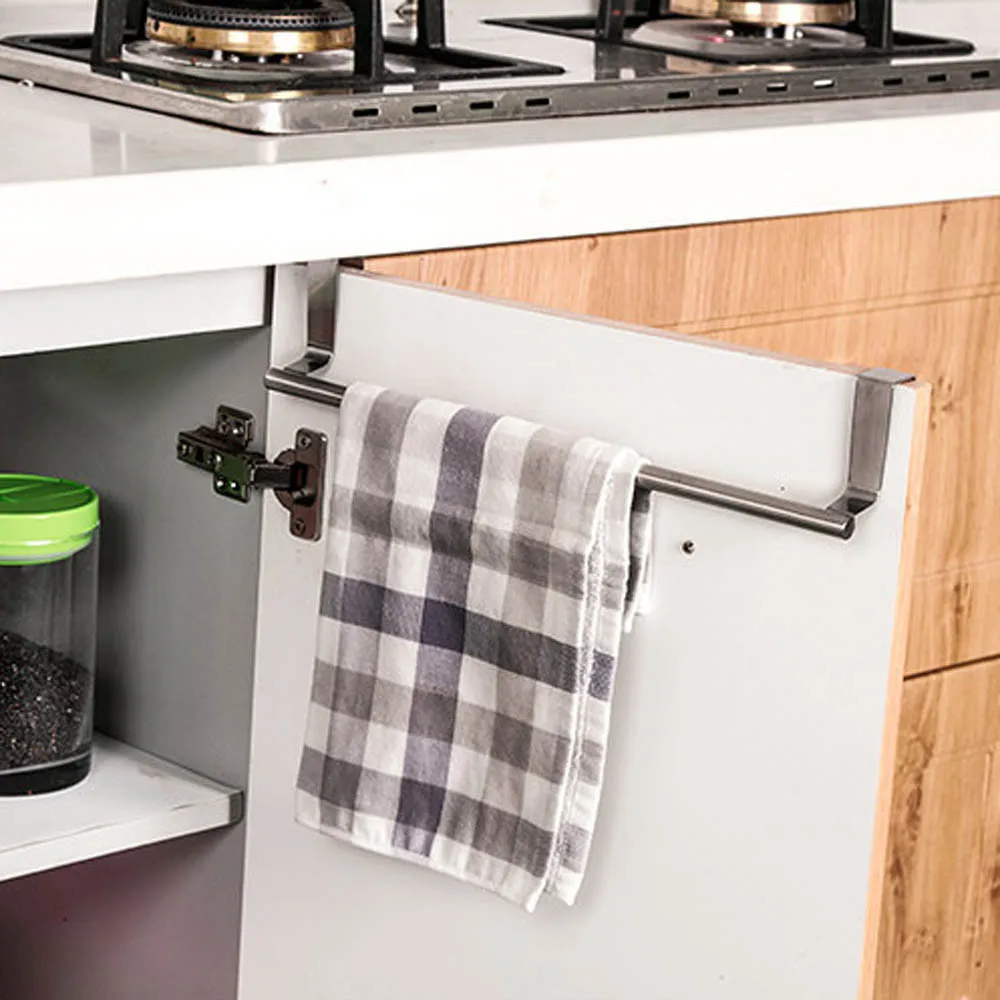 

Over Door Towel Rack Bar Hanging Holder Bathroom Kitchen Cabinet Shelf Rack Stainless Steel Towel Rack Household Hanging